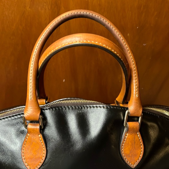 Dooney & Bourke Satchel Smooth leather Black/ brown dome top excellent cond. - Picture 3 of 17